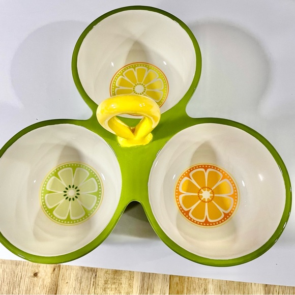 Midwest 2011 Retro Ceramic 3 Compartment Serving Tray Dips Citrus Fruit Summer - Picture 7 of 10